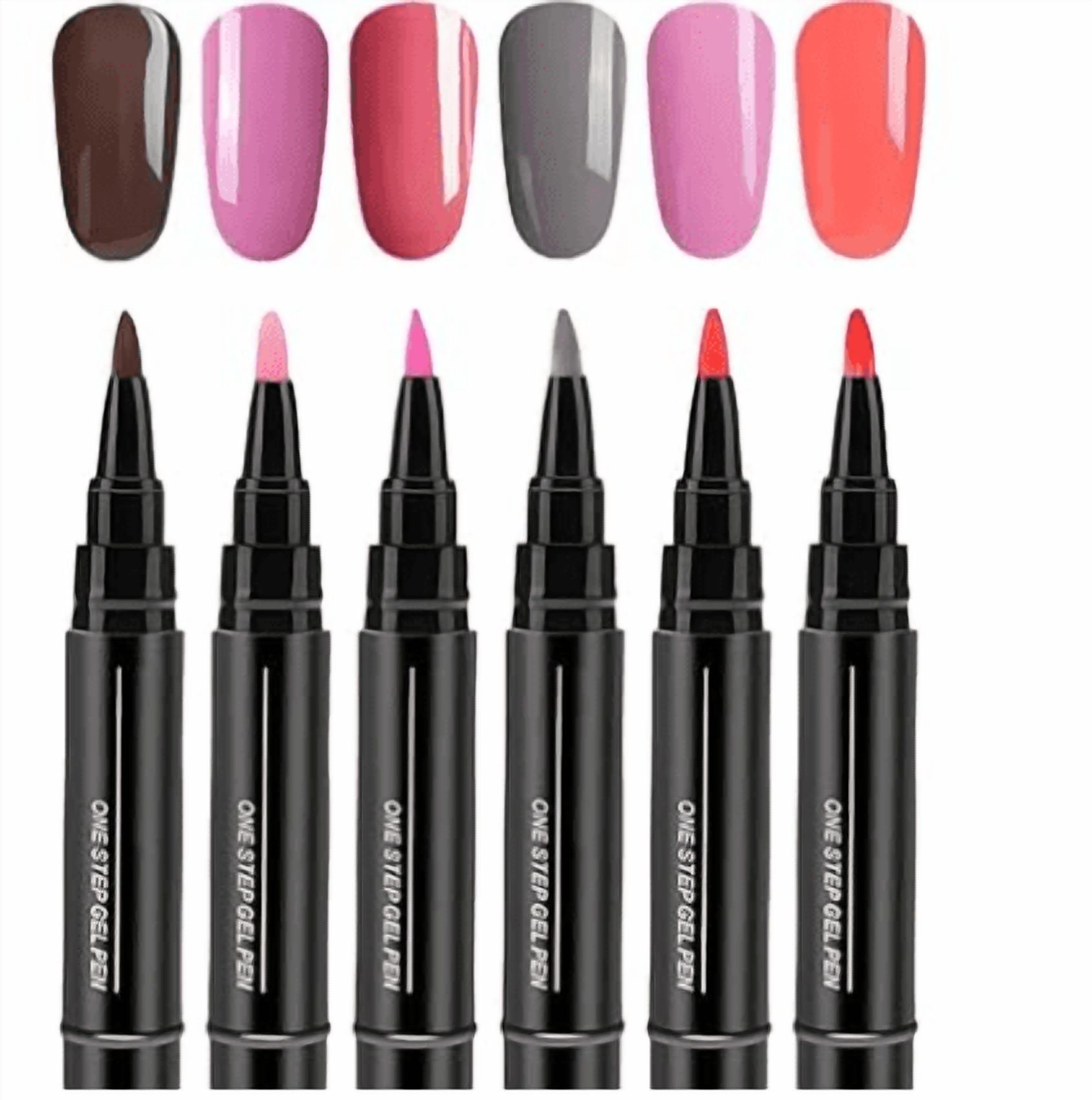 Gel Nail Polish Pen, 6 Color 3-in-1 Nail Gel Pen Set Quick Drying Long Lasting, Portable Nail Art Pen for Manicure, Salon Quality Gel Polish Kit