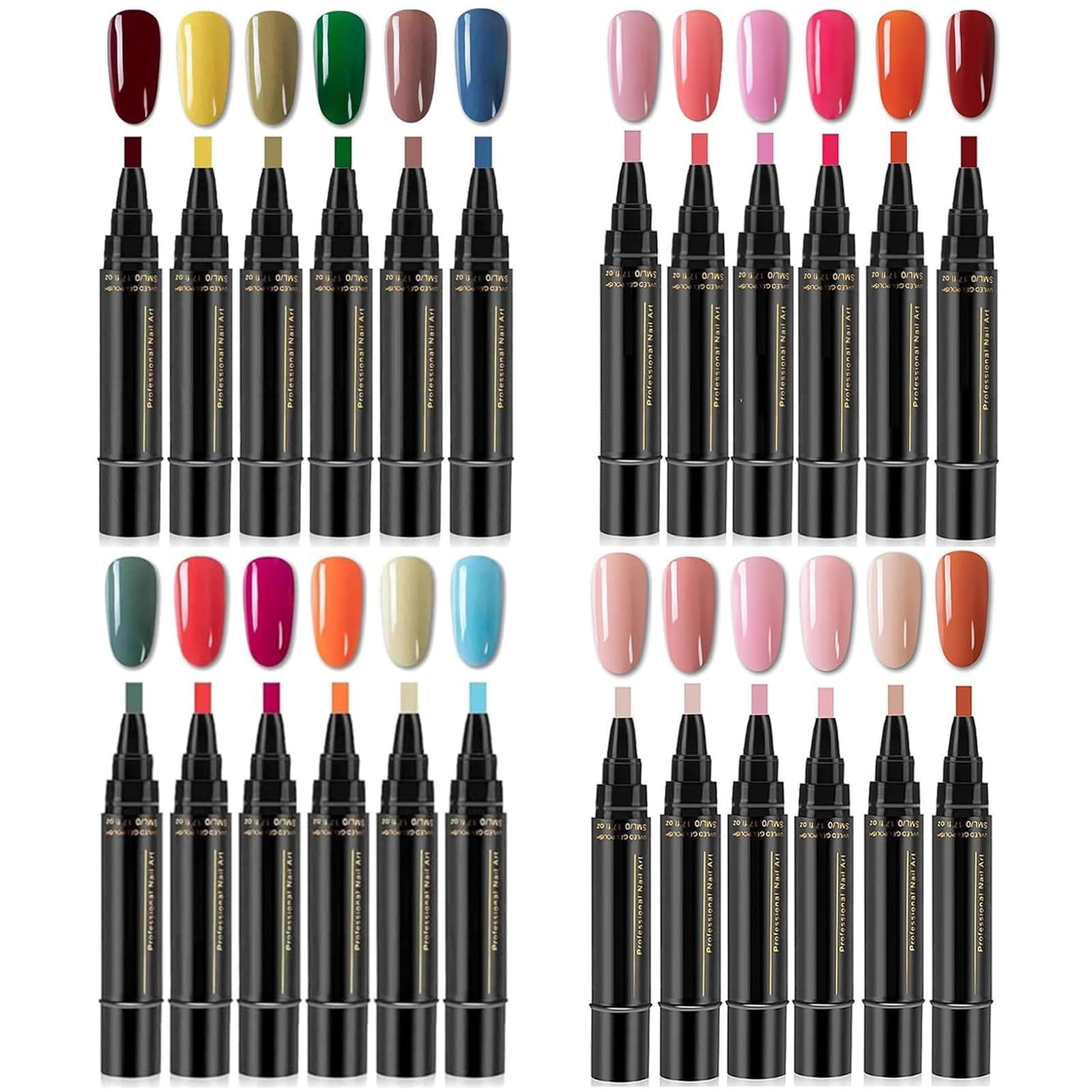 Gel Nail Polish Pen Set, 6 Colors 3-in-1 Nail Art Pen with Quick Dry Formula, Portable Manicure Kit for Salon Style Nails, Long Lasting Nail Gel Pens