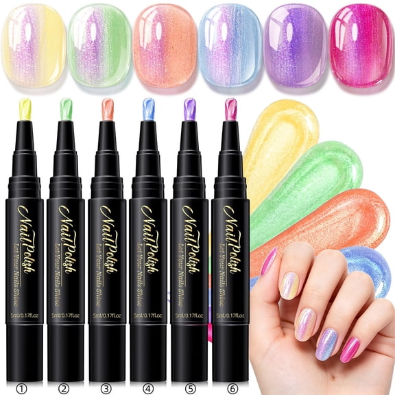 Gel Nail Polish Pens,Nail Art Markers,Nail Polish Pen Set 6 Colors,Quick Dry Nail Art Pens | No UV Lamp Needed | Water Based Nail Art Paint(C)