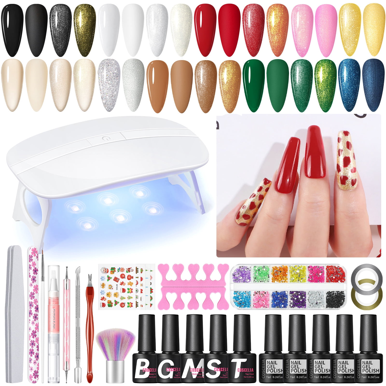 COSCELIA Gel Nail Polish Kit with U V Lamp Starter kit 10 Colors Gel Nail Polish Sets 5pcs Top Base Coat Nail Light Complete French Gel Manicure Kits DIY Gifts for Women