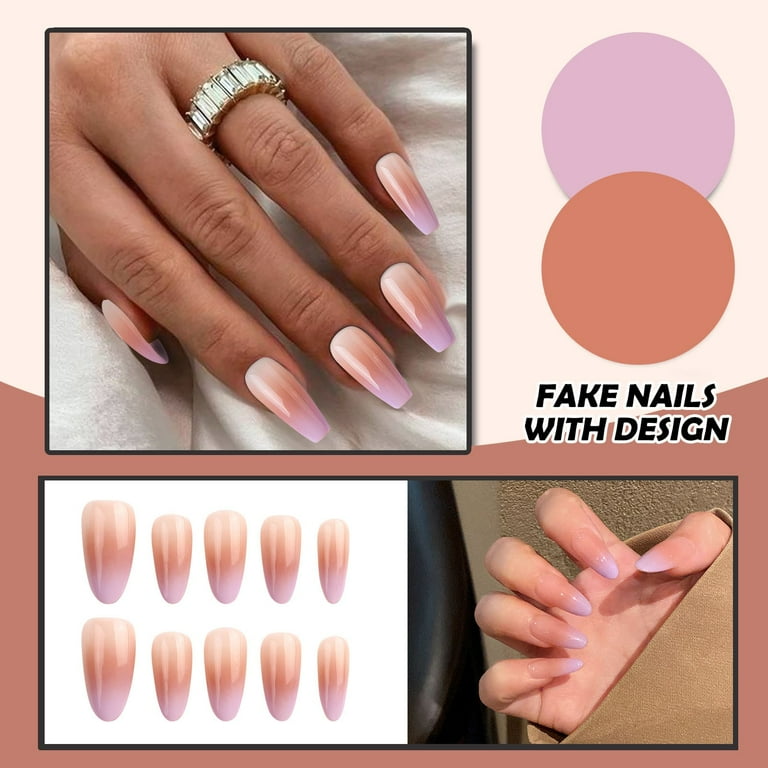 Gel Nail Polish Women Press On Nails Medium Fake Nails With Designs Nude Stick On Acrylic Nails Glossy Full Cover False Nails Gel Nail Colors Walmart