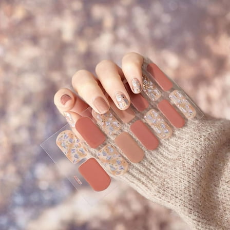 Gel Nail Stickers Full Nail Wraps - Semi Cured Gel Polish Strips Glitter Design