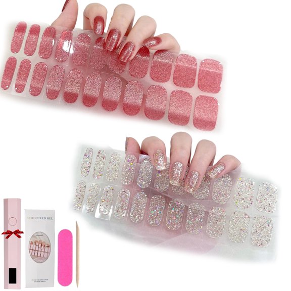 Gel Nail Stickers,Gel Nail Sticker Kit with Light,DIY Gel Nail Stickers Starter Kit,Nail Art Stickers for Gel Nails (2Set-D)