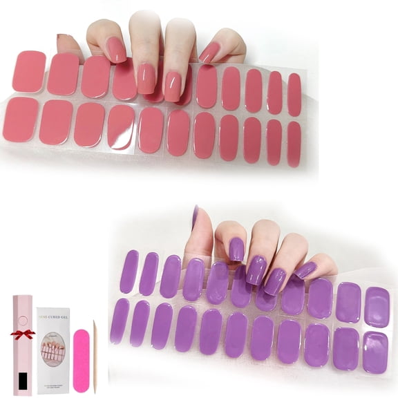 Gel Nail Stickers Kit with Light,DIY Gel Nail Stickers Starter Kit,Nail Stickers for Gel Nails (2Set-C)
