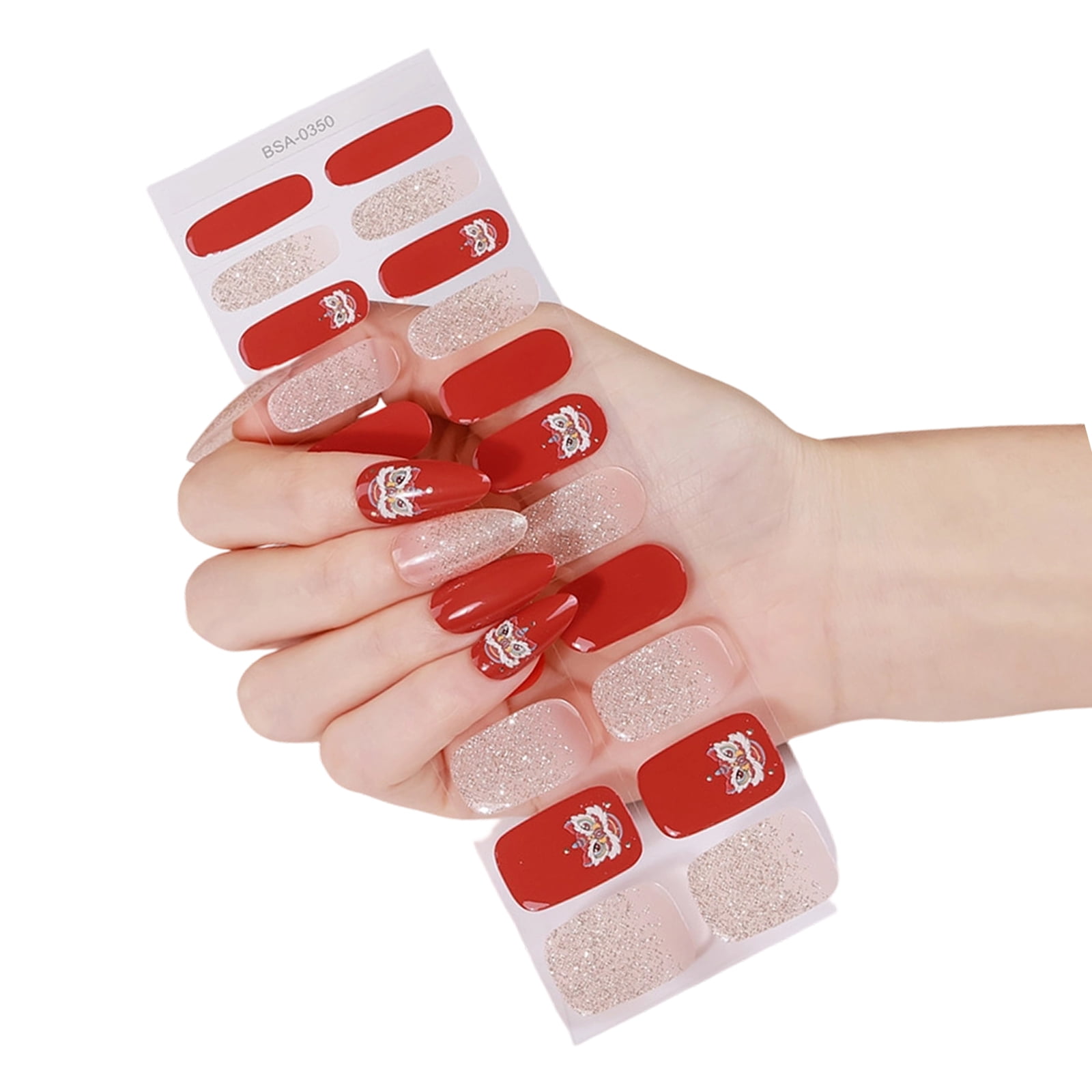 Gel Nails Stickers with Festive Dance Pattern for New Year Nails Strips