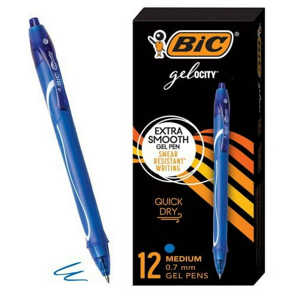 Gel-Ocity Quick Dry Blue Gel Pens, Medium Point (0.7Mm), 12-Count Pack, Retractable Gel Pens With Comfortable Full Grip