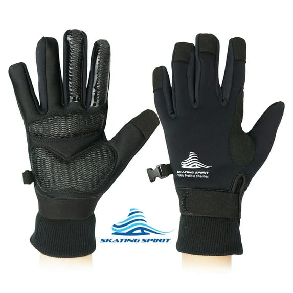 Gel Padded Thermal Gloves (1 Pair) with Wrist Straps for Ice Figure Skating Skiing Snowboarding Winter Sports