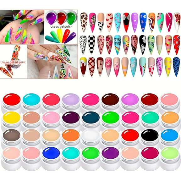 Gel Paint Nail Art Polish Set 36 Colors Gel Nail Polish Kit with Nail Art Brush for Nail Art Paint Design Manicure DIY