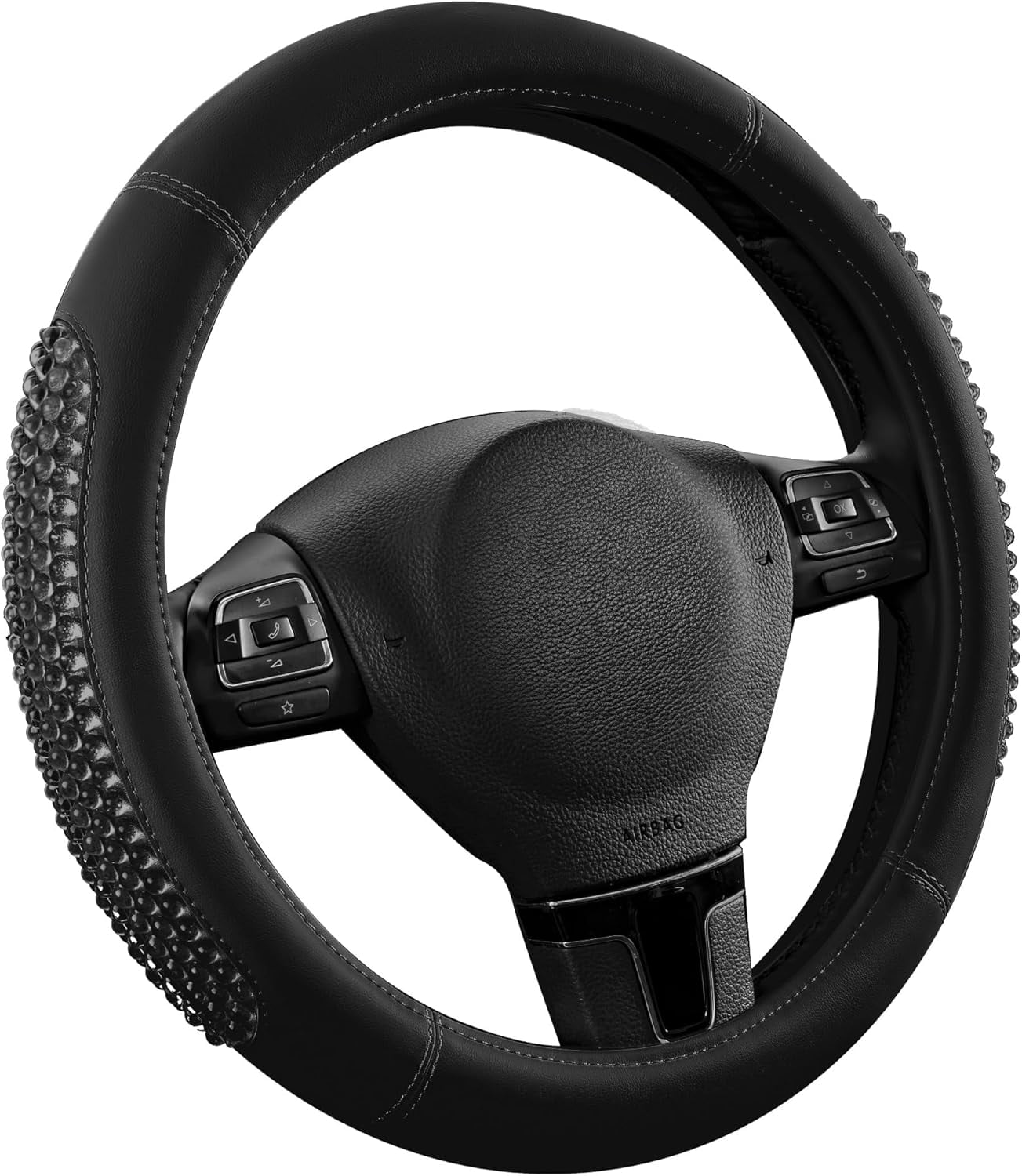 Gel Particles Steering Wheel Cover, Black Luxury Leather Car Steering Wheel Protector, Universal Fit 14.5"-15.5" Anti-Slip Car Interior Accessories for Girls & Women