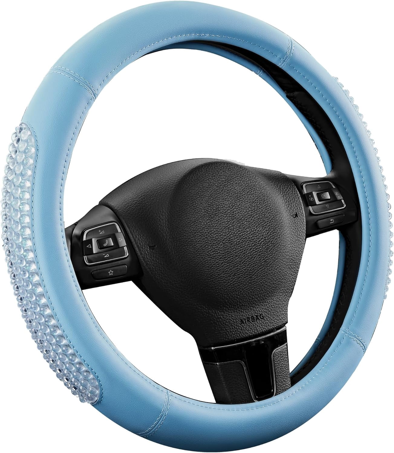 Gel Particles Steering Wheel Cover, Blue Luxury Leather Car Steering Wheel Protector, Universal Fit 14.5"-15.5" Anti-Slip Car Interior Accessories for Girls & Womenn