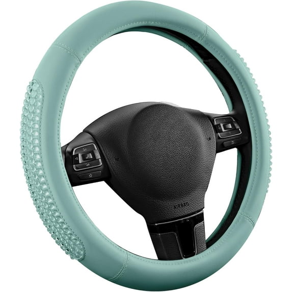 Gel Particles Steering Wheel Cover, Mint Luxury Leather Car Steering Wheel Protector, Universal Fit 14.5"-15.5" Anti-Slip Car Interior Accessories for Girls & Women