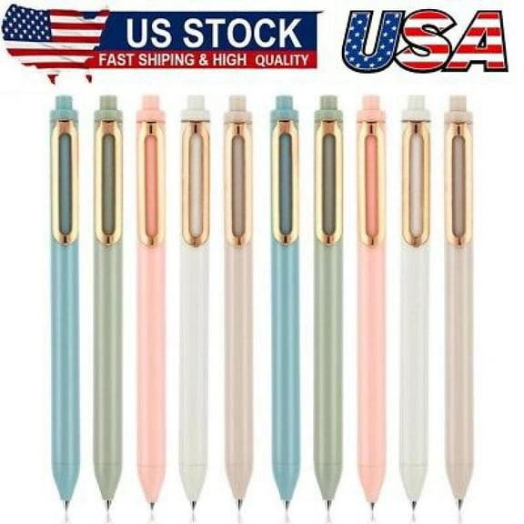 Gel Pens, 10 Pcs 0.5mm Retractable Black Ink Fine Point Rolling Ball Gel Pen