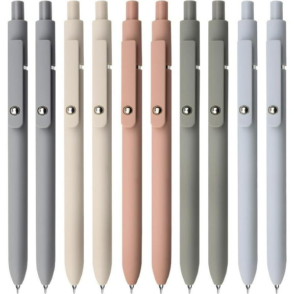Gel Pens, 10pcs 0.5mm Black Ink Pens Fine Point Smooth Writing Pens with Silicone Grip, High-End Series Metal Clip Retractable Pens for Journaling Note Taking (10 Pcs Vintage)