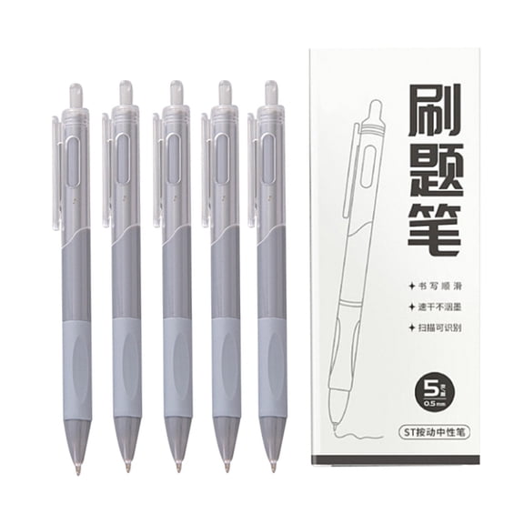 Gel Pens Point 0.5Mm Black Smooth Writing, Non Frosted Grip Clip Pen Multicolor Barrel, No Smear Ink Pen for Journaling Notes office Office Exam Writing, 5 Ballpoint Pens