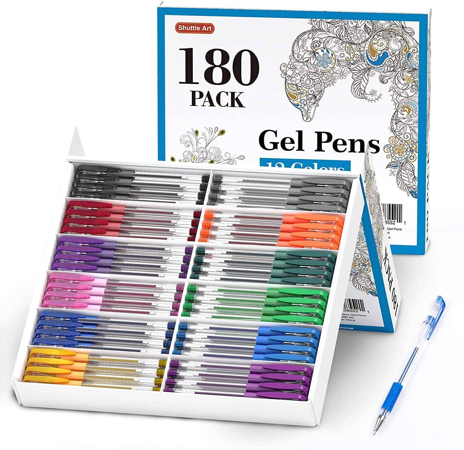 Gel Pens, Shuttle Art 180 Pack Gel Pens Set, 12 Assorted Colors