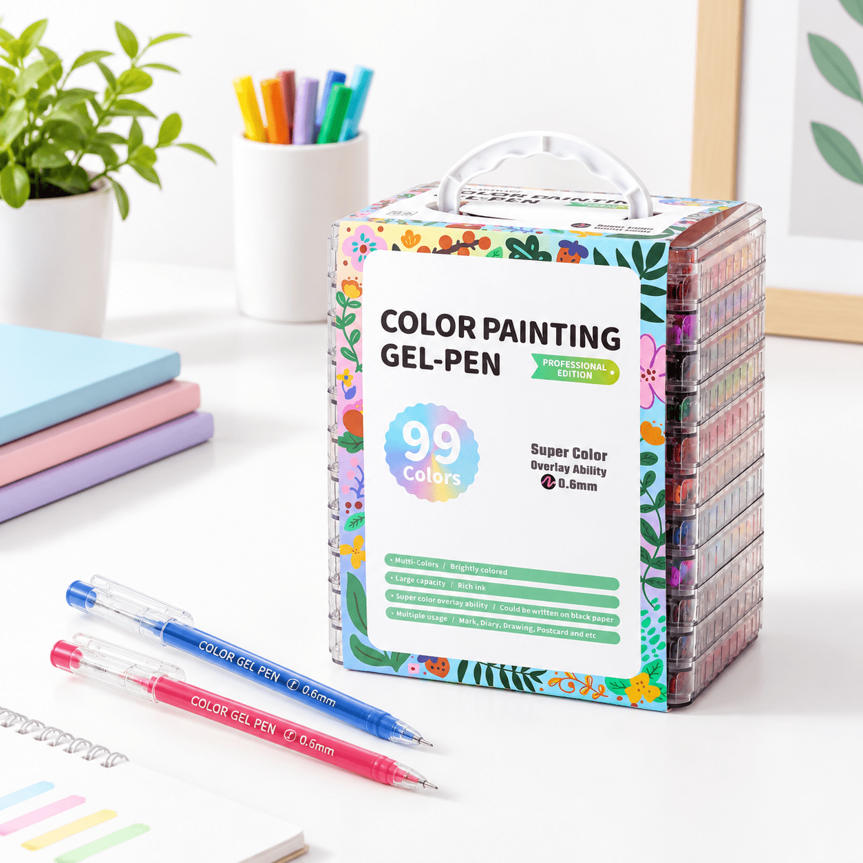 Gel Pens for Coloring, 99 Colors, Large Capacity, 0.6mm Fine Tip for ...