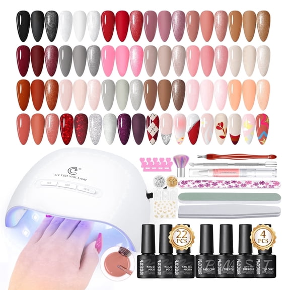 39pc Gel Nail Polish Kit with U V Light Pink Brown Nude Dark Red 22 Colors Gel Polish Set French Nail Art for Beginners Manicure DIY Gifts for Women