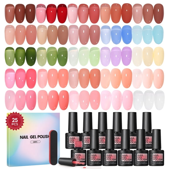 Coscelia Gel Nail Polish 25 Colors Gel Polish Set Translucent Jelly Milky Gel Polish Set Sheer Red Pink Neutral Nude Colors Soak off French Nail Art Manicure DIY at Home Gifts for Women