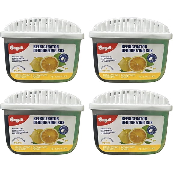 Gel Refrigerator Deodorizer  Long-Lasting Fridge Odor Eliminator, Lemon & Green Tea Scent, 120g*4 Pack, Compact & Effective Air Freshener for Refrigerators & Freezers, Decomposes Odors