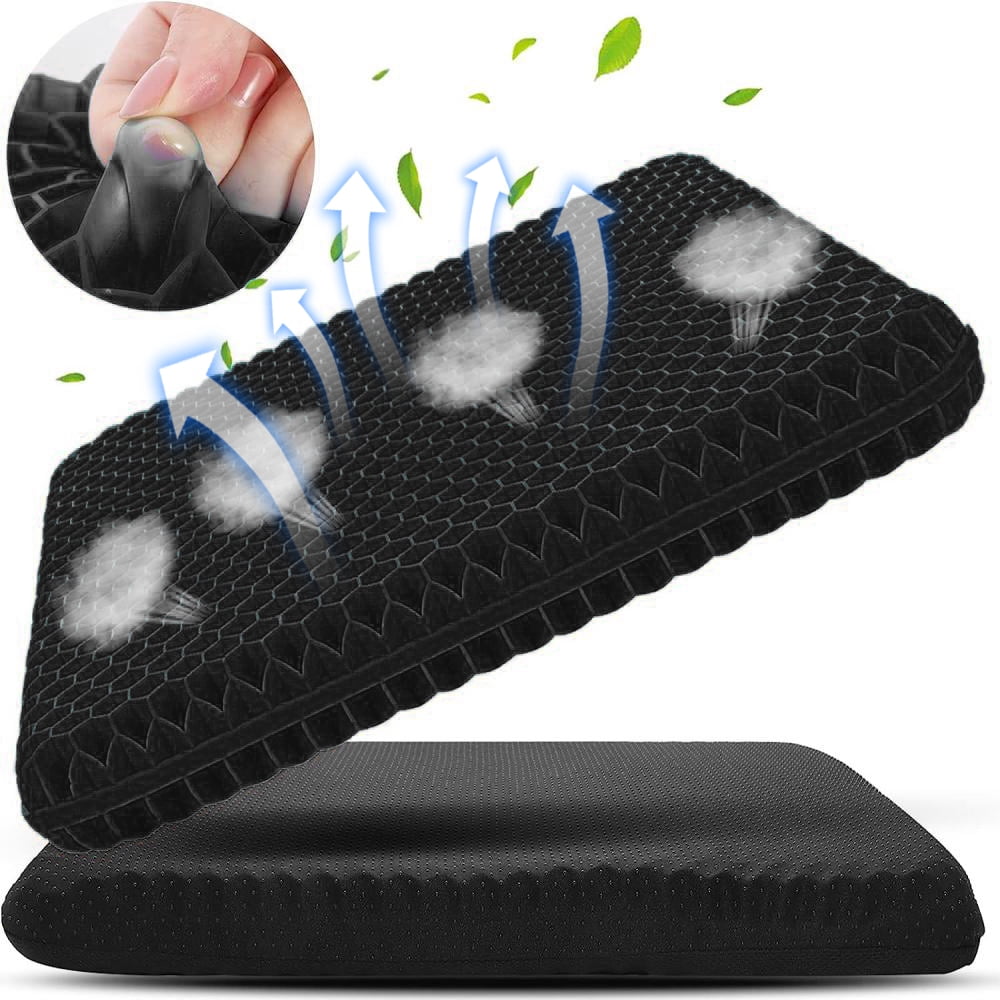 Gel Seat Cushion, 17"x14" Honeycomb Seat Cushion with Non-Slip Breathable Cove for Office Chair, Home Car seat Cushion and Wheelchair,Black