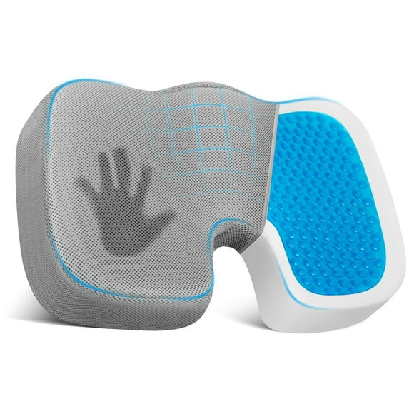 Gel Seat Cushion, Cool Gel & Ergonomic Memory Foam Cushion for Office Chair Cushion - Coccyx Tailbone Sciatica & Back Pain Relief - Desk Chair Cushion for Long-Sitting Office Workers, Drivers(Gray)