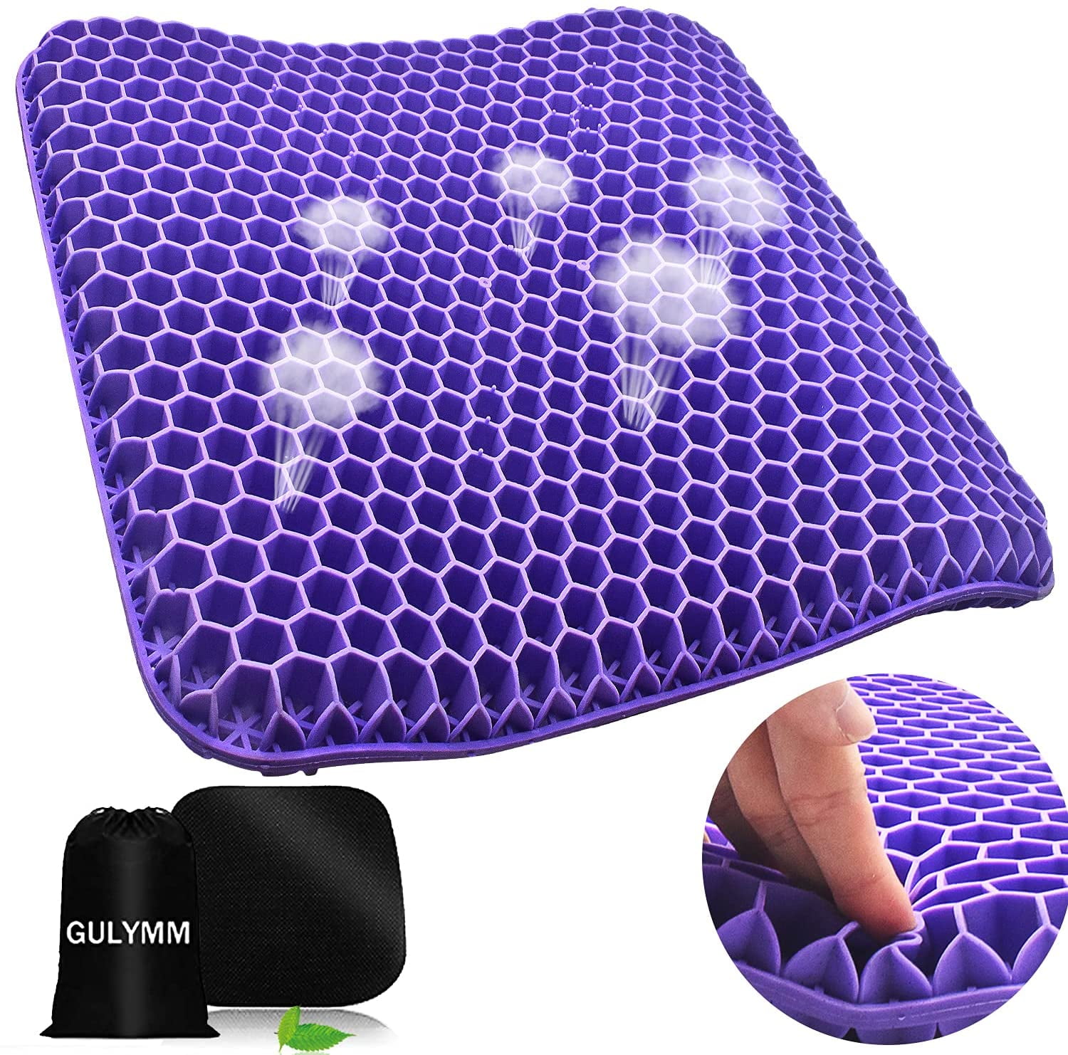 Aiouarc Purple Gel Seat Cushion for Long Sitting, Breathable Honeycomb  Design, Pressure Relief for Back, Sciatica, Tailbone Pain - Office Chair