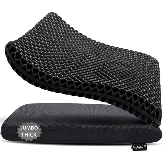 Gel Seat Cushion, Jumbo&Thick Gel Cushion Chair Pads with Non-Slip Cover for Home Office Car Seat Wheelchair, Soft Breathable Honeycomb Seat Pads for Relieve Hip Pain,Black 20x20x1.9inch