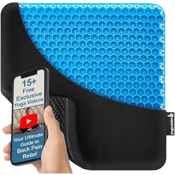 Gel Seat Cushion for Long Sitting 17x17x1.6 in. Honeycomb Seat Cushion for Back Pain Relief with Yoga Videos TPE Cushion with Nonslip Breathable Cover for Office Chair & Car Seat$$Office