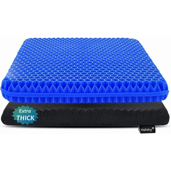 Gel Seat Cushion for Long Sitting, Extra Thick Wheelchair Soft Chair Pads Cushions Office Home Chairs Car Seats Trips - Back Sciatica Hip Tailbone Pain Relief (Blue)