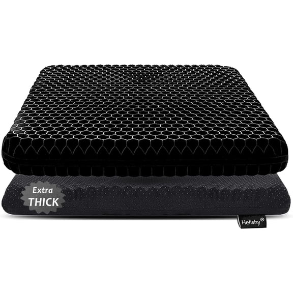 Gel Seat Cushion for Long Sitting, Extra Thick Gel Cushion for Wheelchair Soft Chair Pads for Office Home Chairs Car Seats Long Trips - Back Sciatica Hip Tailbone Pain Relief Cushion (Black)