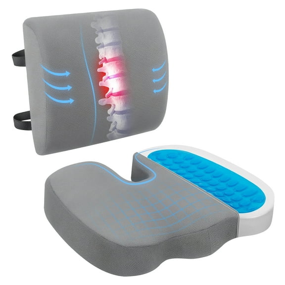 Cshidworld Gel Seat Cushion for Office Chair, Car Seat, Wheelchair, Lumbar Support Memory Foam Pillow with Adjustable Strap 3D Washable Cover for Tailbone, Hip, Sciatica & Back Pain Relief,Gray