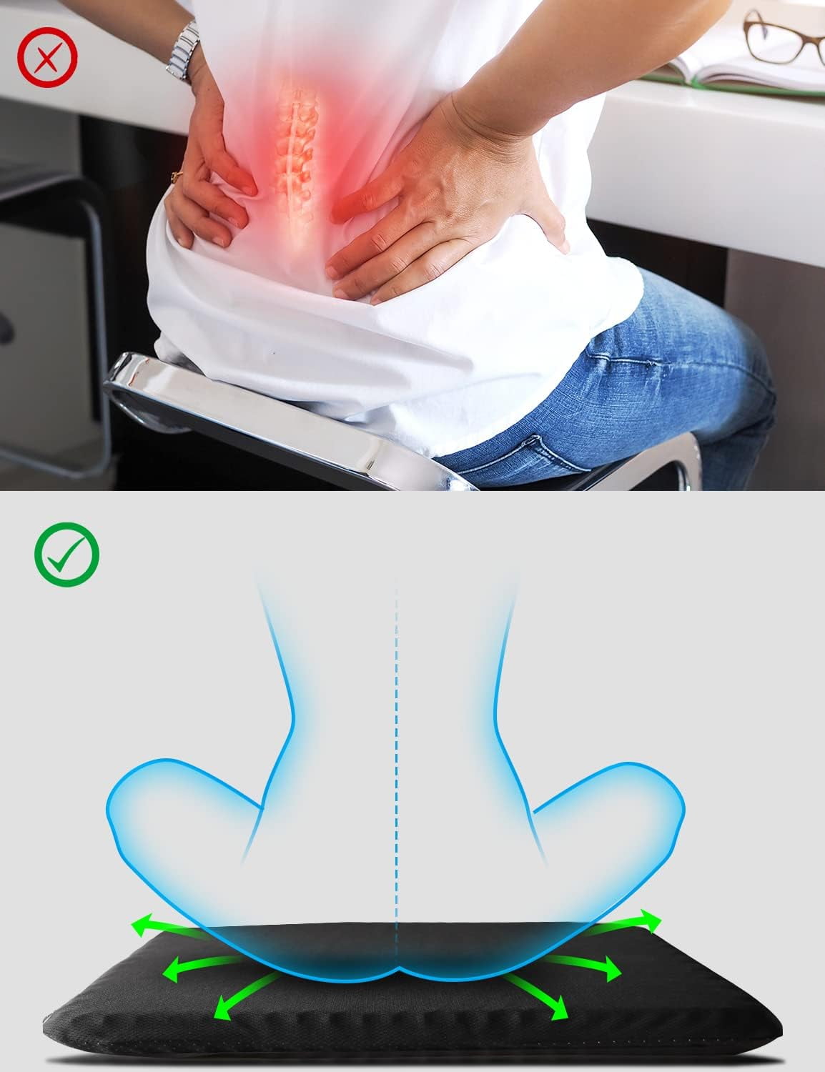 Gel Seat Cushion for Office Chair, Double Thick Royal Cushion for Long Sitting with Non-Slip Cover, Breathable Honeycomb Chair Pads Absorbs Pressure Points for Wheelchair, Car Seat