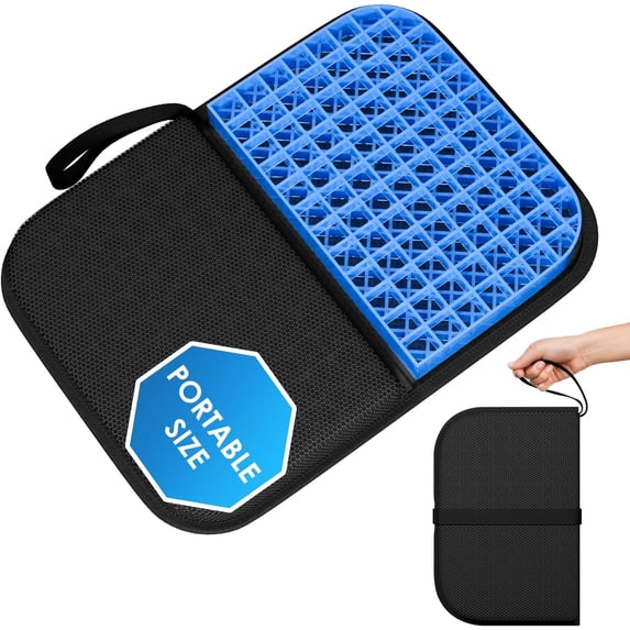Gel Seat Cushion Portable Travel Cushions 16.5" x 12" Large Size Super Thick Foldable Chair Lightweight for Car Office Wheelchair Pressure Sores Tailbone Pain Relief