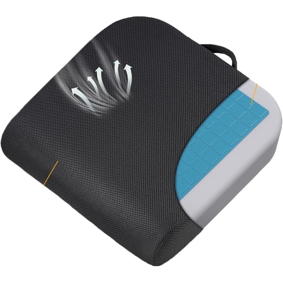 Gilbin Gel Seat Cushion, 18 in x 16 in, Black, Comfortable, Pressure Relief, Non-Slip, Cooling Support for Tailbone & Back Pain, 1 Count
