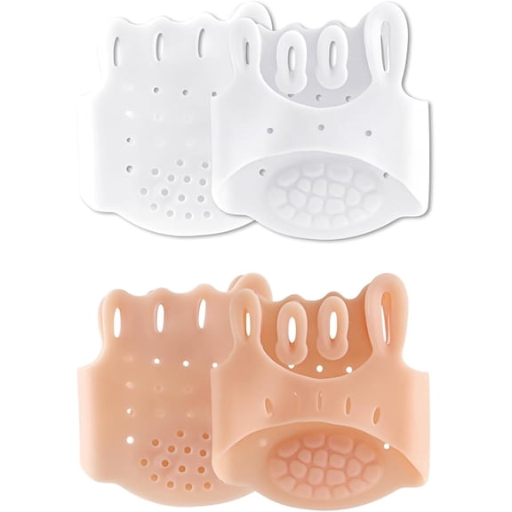 Gel Silicone Bunion Toe Separators Forefoot Pads Braces Spacers-Skin Color + White