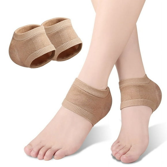 Gel Silicone Heel Protector Sleeve Heel Pads Heel Cups Plantar Fasciitis Support Feet Care Skin Repair Cushion Half-yard Socks Beige