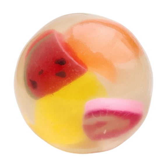 Gel Squishy Stress Ball with Mixed Fruit Slices Inside, 2.4 Inch, Transparent, for Children and Adults, Sensory Toy