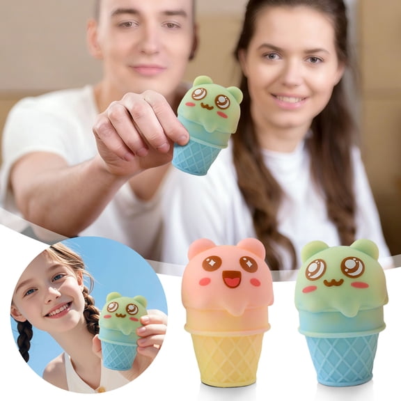 Gel Stress Balls Realistic Ice-Cream Cone Design Colorful Glitter Sprinkles Food Replica Doll Handheld Squishi Desk Sensory Fidget