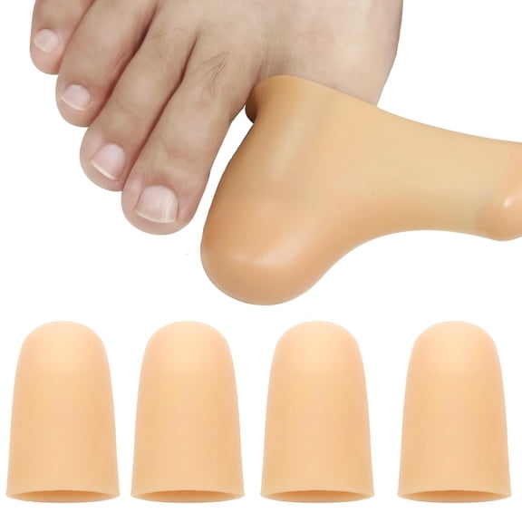 Gel Toe Cap and Protector for Big Toe - Cushions & Protects, for Women & Men, Relieves Missing/Ingrown Toenails, Corns, Blisters, Hammer Toes, 4 - Pack (Large, Beige)