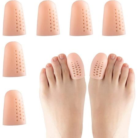 Gel Toe Caps and Protector with Holes, 6 PCS Breathable Soft Toe Protectors Women Fit for Toe Corns - Blisters - Calluses and Ingrown Toenails.(Beige-with-Hole-M)