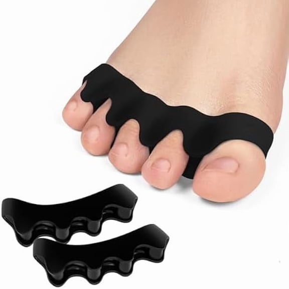 Gel Toe Separators for Toe Alignment - Silicone Toe Spacers for Bunions - Toe Spreaders for Straightening Overlapping Toes - Big Toe Corrector for Women & Men (4 Pairs, Black)