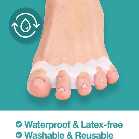 Gel Toe Separators for Bunion Relief, Toe Alignment, Plantar Fasciitis Support, 2-Pack White