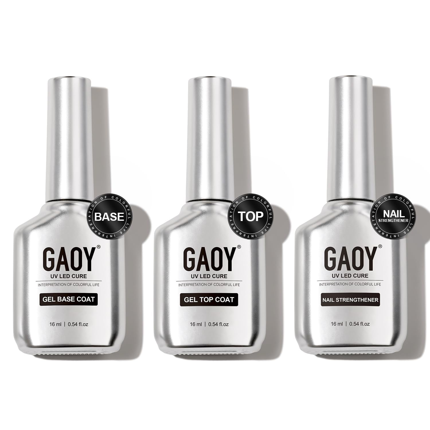 Gel Top Coat, Nail Strengthener and Base Coat Set, 3 Pcs 16ml Clear