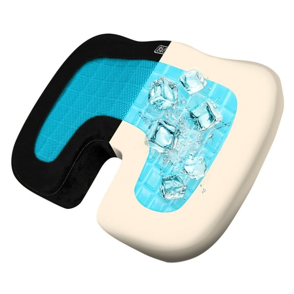 BLACK DECKER Portable Seat Cushion with Cooling Gel, U-Shaped Memory Foam Chair Cushion, Black/Blue