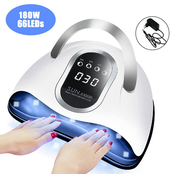 Gel UV LED Nail Lamp, GIUGT UV Nail Lamp 180W LED Nail Light Fast Nail Dryer for Gel Polish Curing with 4 Timers Portable Handle Large Space Automatic Sensor, LCD Display Nail Lamp for Home & Salon