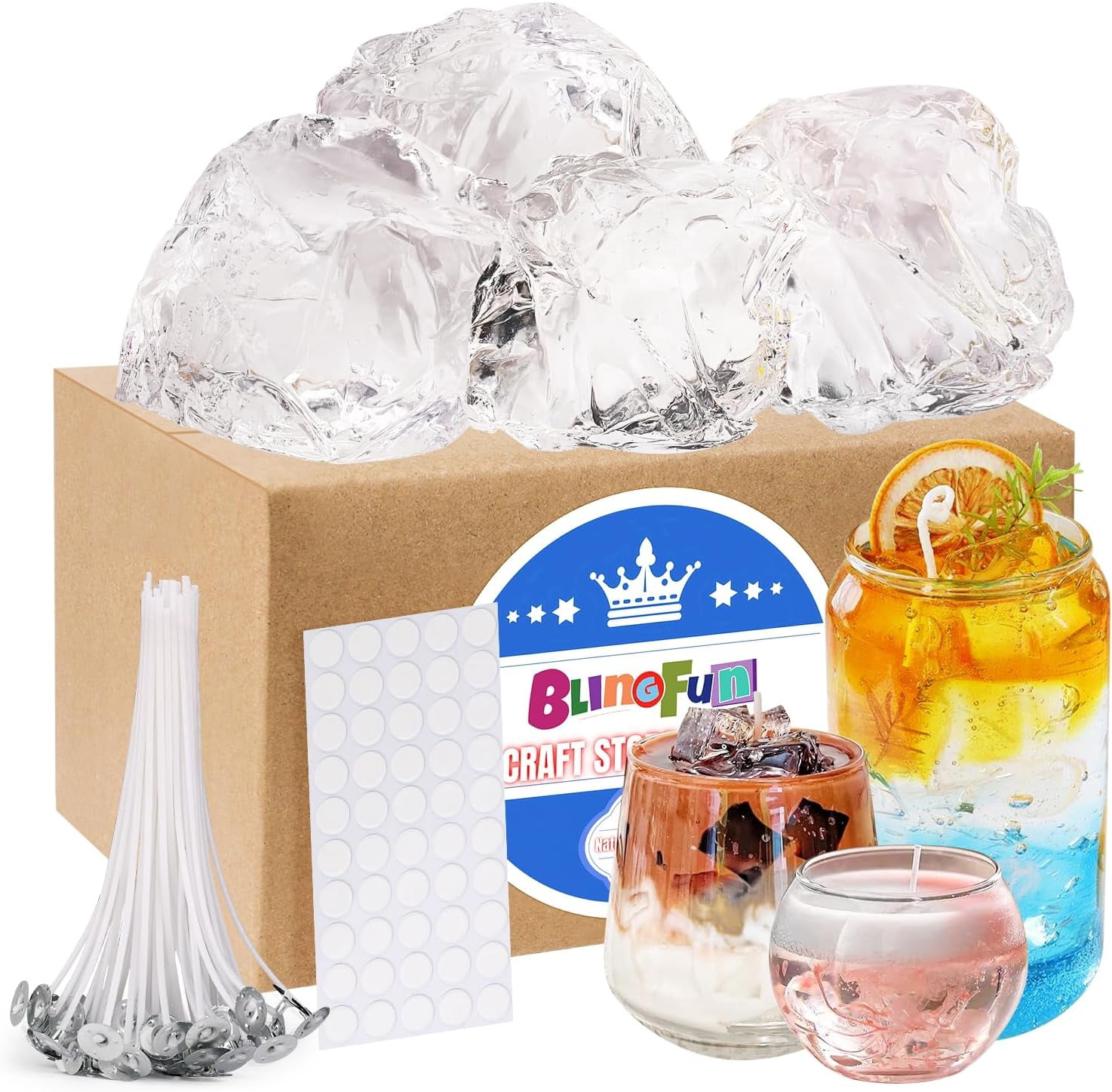 Gel Wax for Candle Making with 4 pcs Jelly Wax 50pcs Wicks & 50pcs Stickers Making Handcraft Scented Candles Supplies