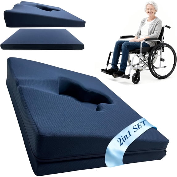 Gel Wheelchair Seat Cushion,Bed Sore Cushions for Butt,Office Chair Pressure Sore Cushion,Hemorrhoid Pillow,Memory Foam Pillow for Bed,Sciatica,Coccyx,Pressure Ulcer Pain Relief(Set Blue)