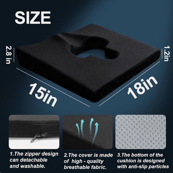 Gel Wheelchair Seat Cushion with T-Shaped Cutout for Pressure Relief, Memory Foam Coccyx Pillow for Bedsores Hemorrhoids Sciatica Pain, Breathable Washable Cover Black
