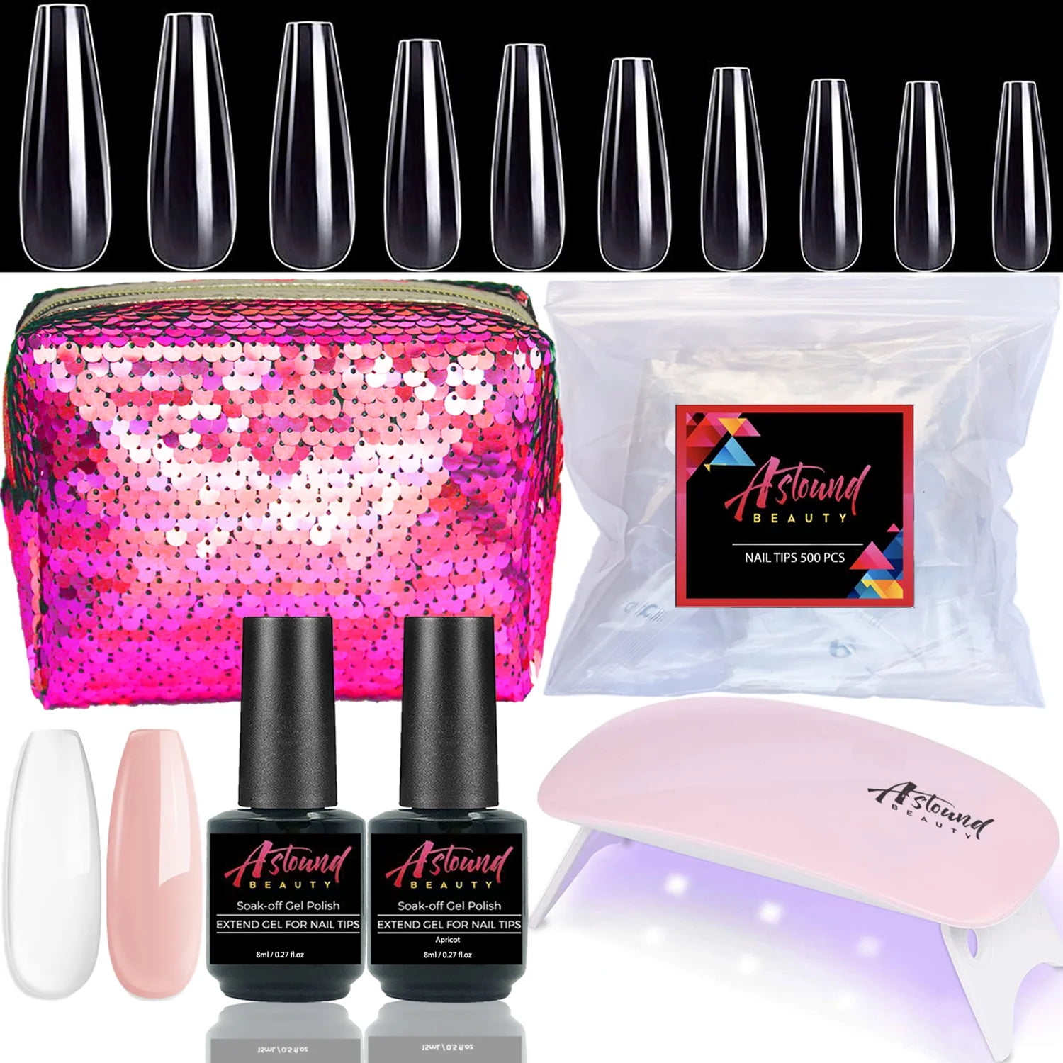 All-in-One Gel X Nails Kit, 2-in-1 Nail Glue and Base Coat, UV LED