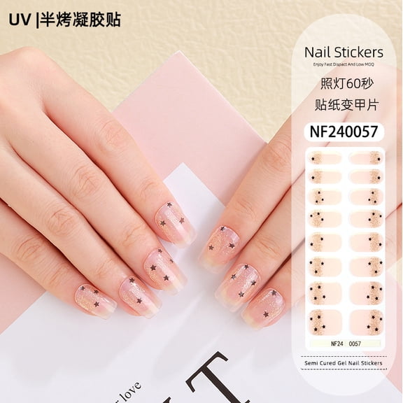 Gel nail stickers French hot stamping UV light therapy semi-cured nail stickers ice transparent nail stickers